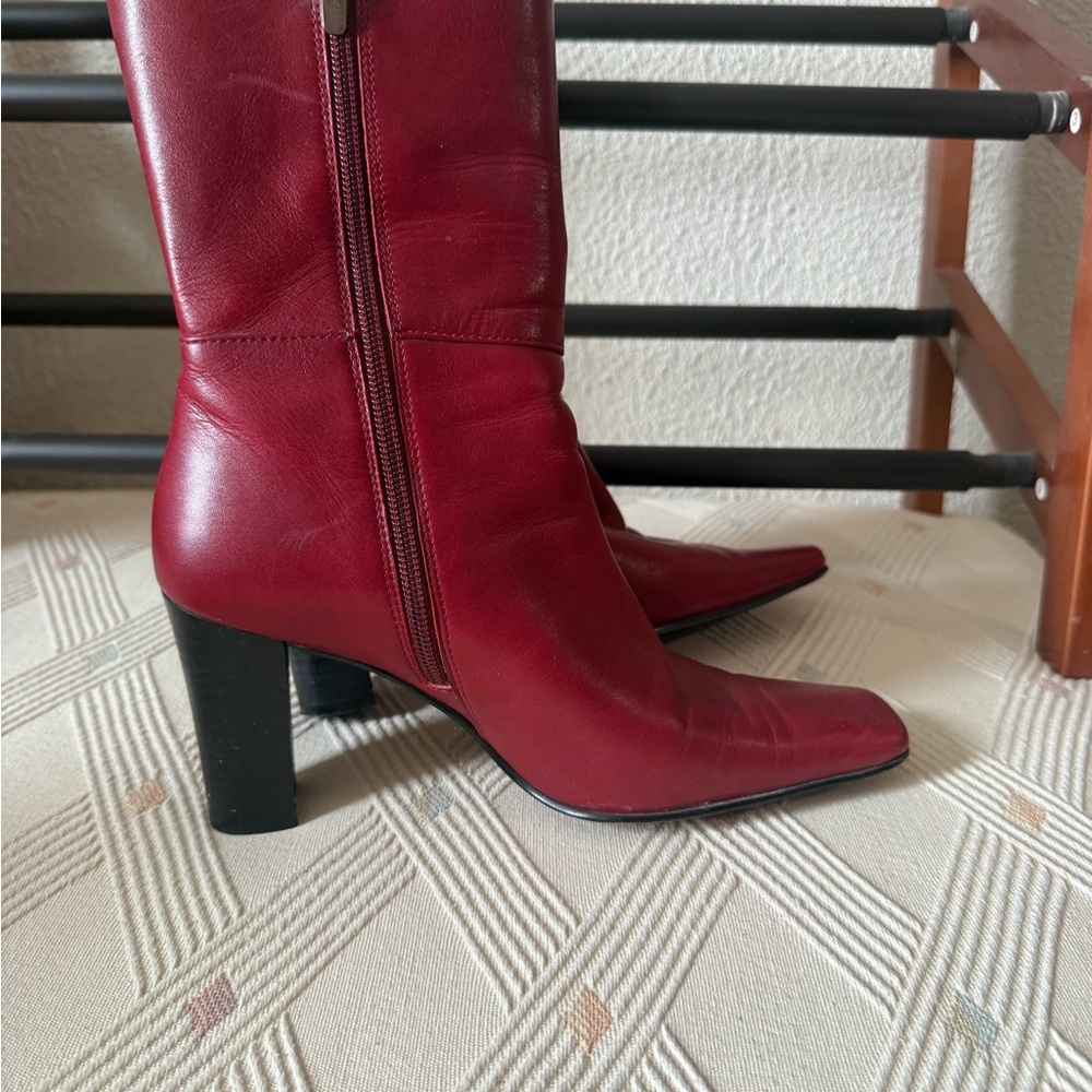 Anne Klein Red Leather Heeled Boots